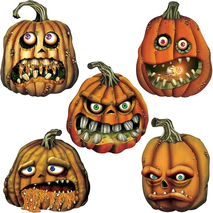 Beistle 5 Piece Paper Creepy Jack-O-Lantern Cut Outs, Halloween Party Decorations, Fall Décor, Made In USA Since 1900