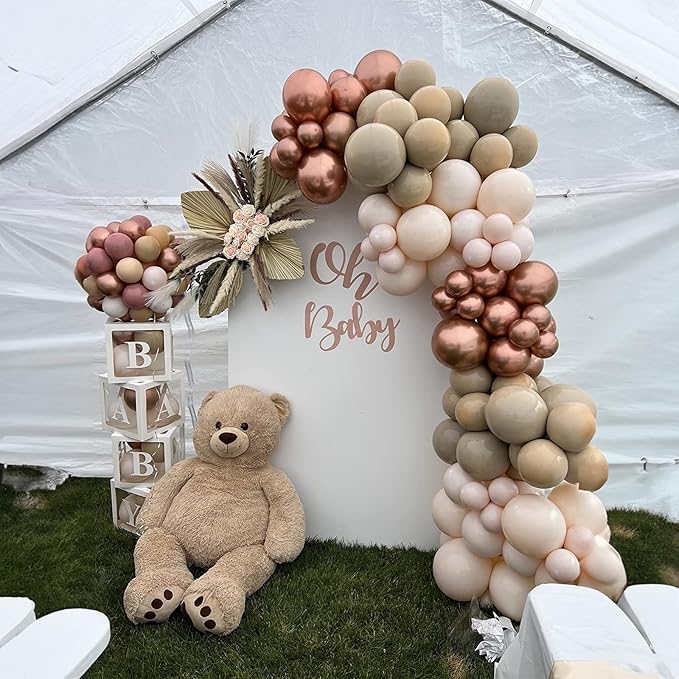 Beige Balloon Garland Kit, Neutral Nude Color Tan Metallic Rose Gold Latex Balloon Arch Kit, Apricot Cream Ivory White Sand Boho Balloon for Girl Women Birthday Baby Shower Wedding Party Decoration