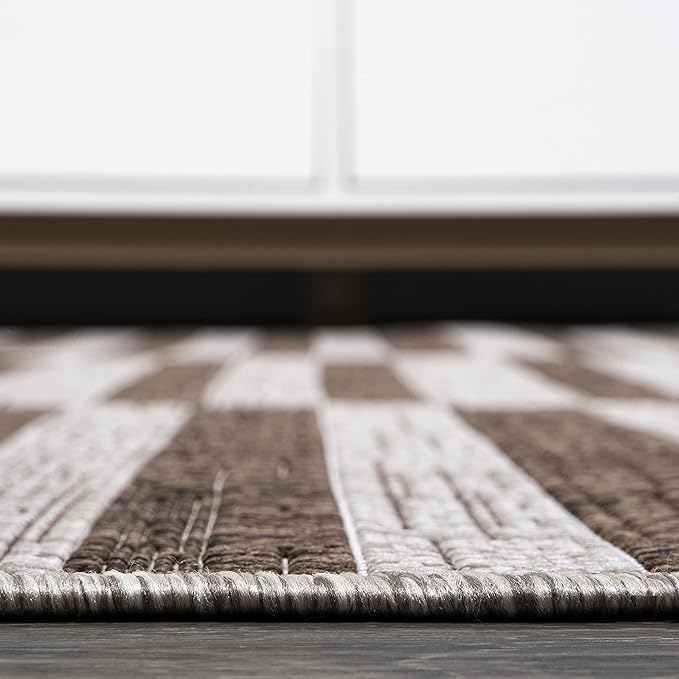 JONATHAN Y Offset Stripe Indoor Outdoor Area Rug 8X10 Beige/Brown, Sukie Modern for Backyard, Patio, Porch, Easy-Cleaning, High Traffic, Pet-Friendly, Non-Shedding (SMB133A-8)