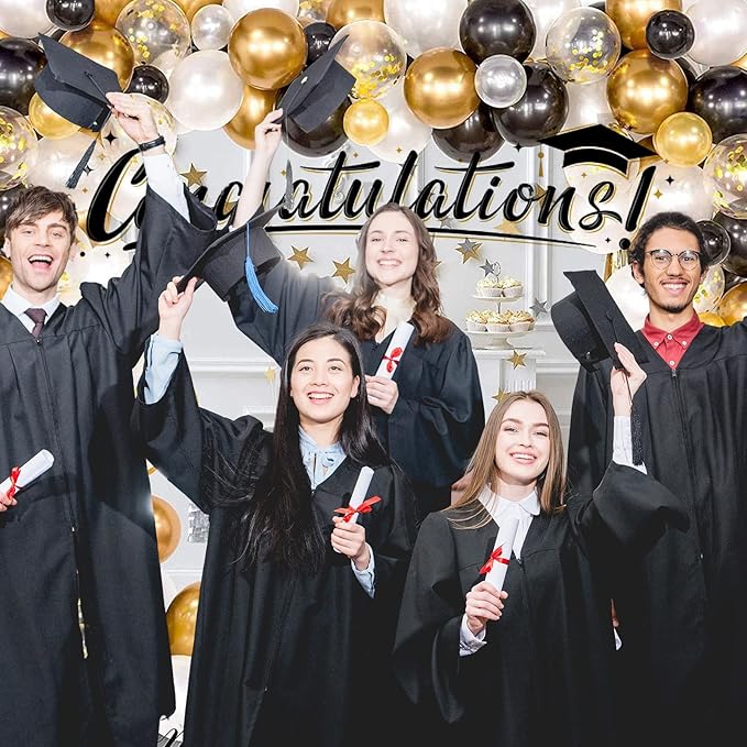 RUBFAC Black and Gold Balloons, 2026 Graduation Party Decorations Balloons 65pcs 12 Inches Black Gold White Confetti Party Balloon for Birthday Decorations