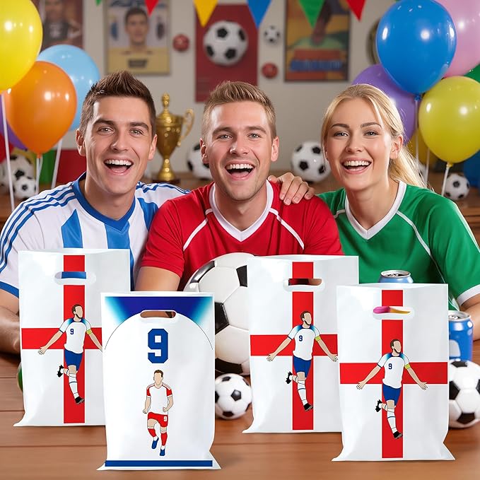 Andi Cppss Soccer Birthday Party Favor Bags - 50PCS Blue Red and White Soccer Goodie Snack Bags for Team Football Gift Bag for Snacks Football Treat Bag for Kids Birthday Game Celebration Party Favors