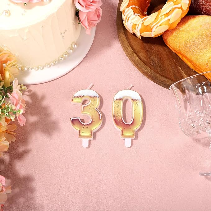 30th Birthday Cake Candles, Beer Themed Cake Numbers Decorations Funny Party Topper Supplies for Men Beer Lover Birthday Celebration Gifts (30)