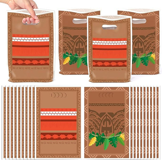 Andi Cppss Summer Hawaiian Party Favor Bags - 50PCS Goodie Bags for Kids Birthday Hawaiian Party Decoration Summer Goodie Bag with Handle Treat Snack Candy Storage for Boys Girls Birthday Supply