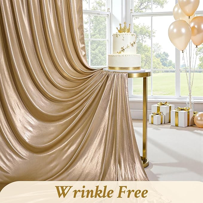10ft x 10ft Champagne Sequin Backdrop Curtains for Party Wedding Shimmer Curtain Backdrop Prom Sparkly Glitter Fabric Photo Backdrop Drapes for Birthday Party Photography Baby Shower 5x10FT, 2 Panels