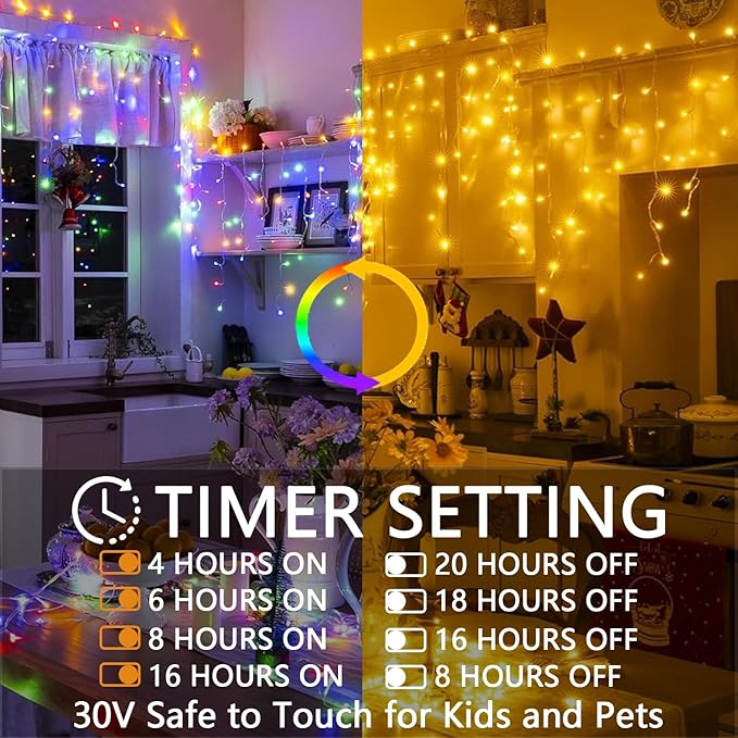 SOSHOT Christmas String Lights Outdoor - 99Ft/30M 1280 LED 8 Modes with Remote Control and App Waterproof Christmas Lights for Patio Yard Garden Wedding Party-Warm White to Multicolor