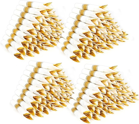200 Pack Pre Rolled Gold Plastic Silverware Set,Wrapped Plastic Cutlery Set with Napkin Include 200 Forks,200 Spoons,200 Knives and 200 White Napkins for Party,Wedding,Christmas