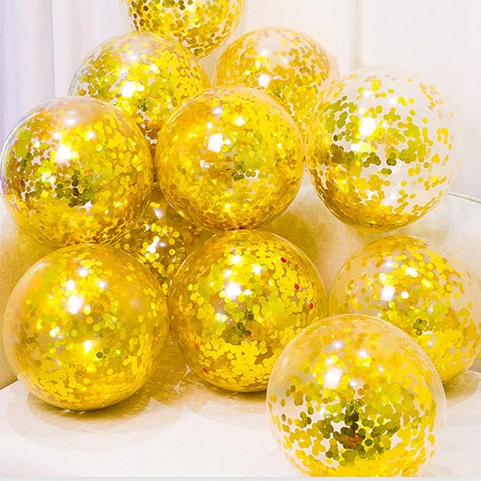 KIRIKOU Pack of 24 Pieces Confetti Balloons 12 Inch Latex Party Balloons for Party Decorations, Wedding, Engagement, Bridal, Birthday and Shower Gold)