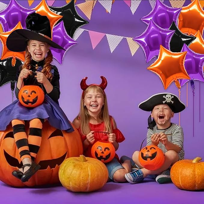 TONIFUL 30Pcs 18 Inch Large Orange Black Purple Star Shape Foil Balloons Big Stars Helium Mylar Ballons for Halloween Birthday Wedding Baby Shower Anniversary Engagement Party Decorations Supplies