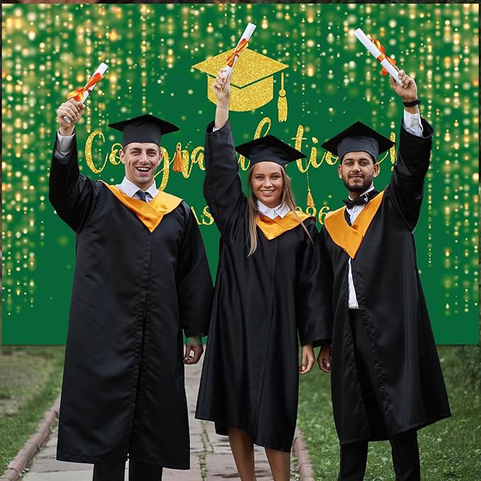 Mocsicka Class of 2026 Backdrop Green Gold Glitter Bokeh Graduation Party Background 2026 Congrats Grad Prom Party Cake Table Decoration Photo Booth Props (7x5ft)