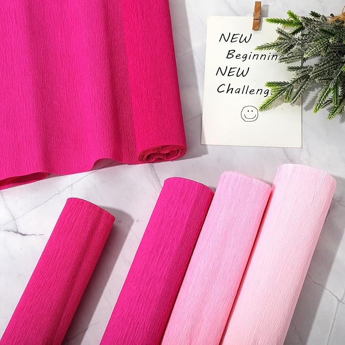 Whaline 8 Rolls 65.6ft Pink Crepe Paper Streamers 25 x 250cm 4 Colors Party Streamers Pink Theme Crepe Paper Roll Decorative Craft Streamer for DIY Gift Wrapping Crafts Decor