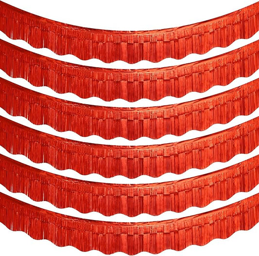 LOLStar 6 Pack Red Foil Fringe Garland Birthday Party Decorations, 59Ft Metallic Tinsel Streamers Banner, Glitter Photo Booth Prop Table Skirt for Valentines Day Parade Float Christmas Party Decor