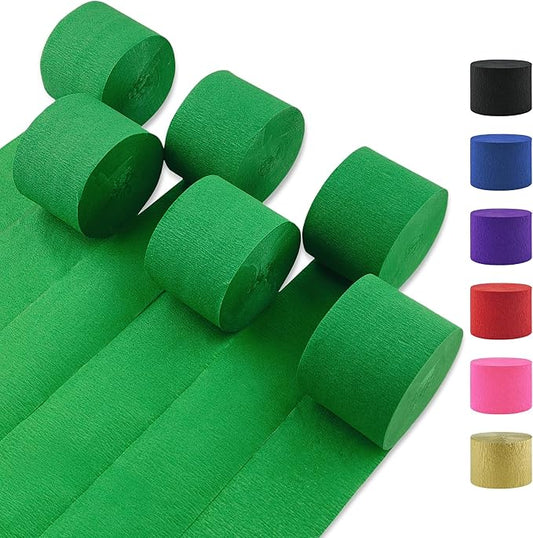 Crepe Paper Streamers 6 Rolls Green 2.2 Inches 738 Feet, Party Supplies DIY Crafts for Birthday, Wedding, Baby Shower, Bachelorette, Graduations Decorations