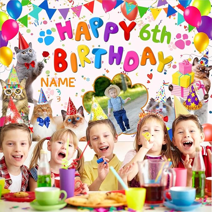 Custom Cat Happy Birthday Party Decorations Supplies Personalized Cat Happy Birthday Backdrop Banner(5x7.5ft)