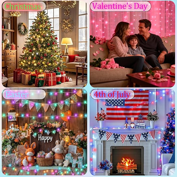 Pooqla Color Changing Christmas String Lights with Remote, 35 Colors 66FT 200LED String Lights Outdoor Patriotic Decoration, Indoor Connectable 4th of July Lights Plug in for Memorial Day Decoration