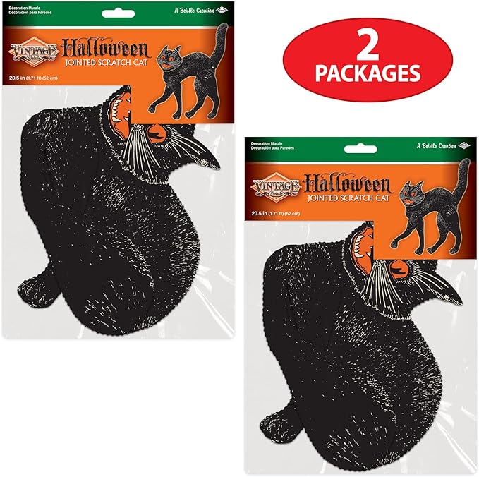 Beistle 2 Piece 20.5" Vintage Halloween Jointed Black Scratch Cats For Spooky Party Supplies, Made In USA Since 1900