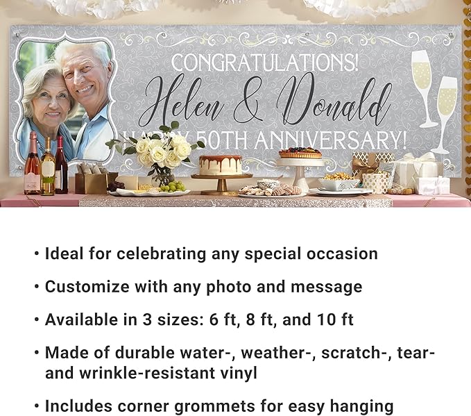 Let's Make Memories Personalized Photo Banner - Party Decorations - Wedding, Anniversary, Engagement - Customized Banner - Celebration - Any Text - Indoor/Outdoor Vinyl - White - 10 ft