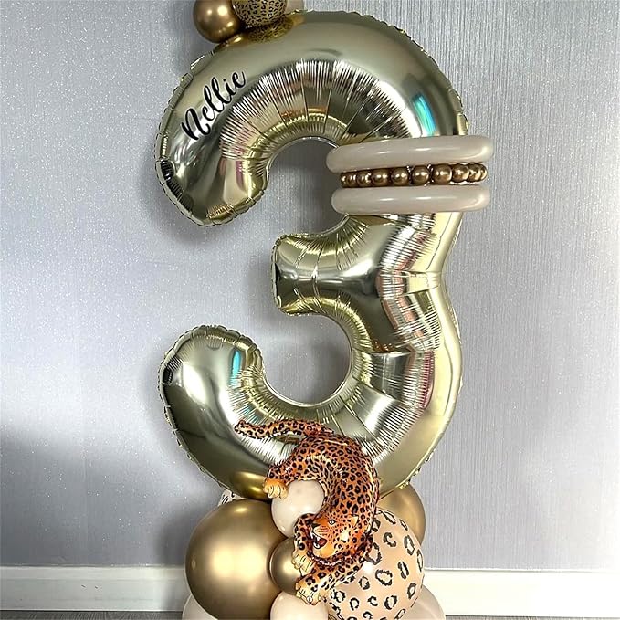 Champagne Gold Number 3 Balloons, 40 Inch Giant Light Gold Helium Foil Number 0-9 for Girls, Self Inflating 3rd Birthday Balloon for Boys Women Men Anniversary Baby Shower Party Decorations Supplies