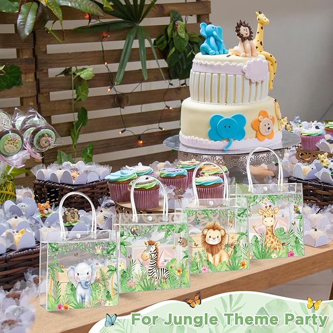 Aliceset 20 Pcs Jungle Safari Animals Party Goodie Bags with Handles Safari Animals Party Candy Bags Wilds Zoo Themed Favors for Birthday Baby Shower Decoration Supplies, 8x8x3.15 Inch