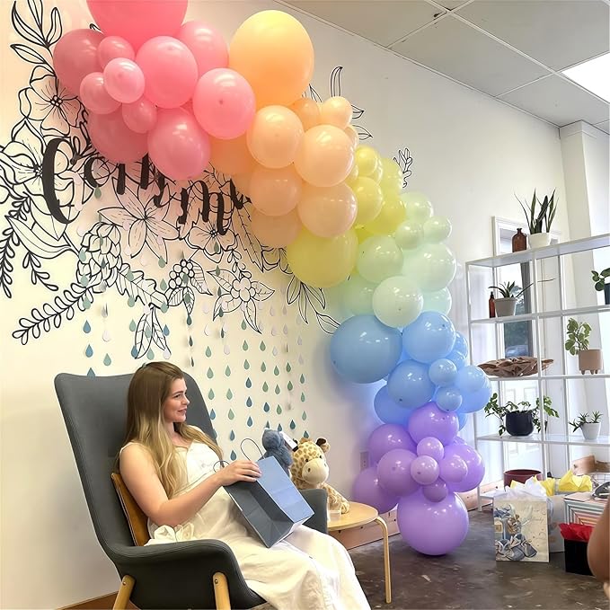 Pastel Rainbow Balloons, 60Pcs Colorful Macaron Pink Orange Yellow Green Blue Purple Balloons Birthday Decor, 12 Inch Multicolor Assorted Colors Latex Balloon for Wedding Baby Shower Party Decorations