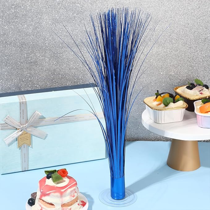 2 Pcs Metallic Spray Centerpieces Graduation Centerpieces for Tables Decorations with Clear Base Shimmering Foil Sprays for Birthday Easter and Celebration Events(Blue)
