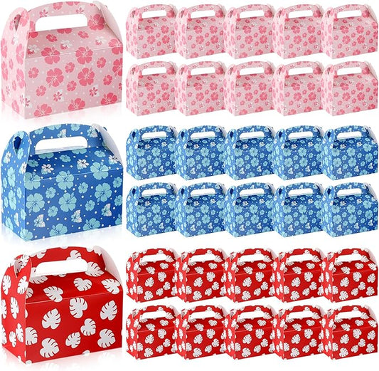 Marspark 30 Pack Hawaiian Themed Cartoon Birthday Party Supplies, Paper Gift Boxes, Cartoon Candy Treat Boxes for Birthday Party Decorations(Flower Pattern)