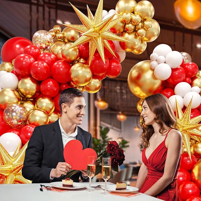 132pcs Red and Gold Balloon Arch Kit, Red and Gold Balloons with 22inch Foil Balloons Gold Confetti White Latex Balloons for Wedding Valentine's Day Engagement Anniversary Birthday Party Decorations