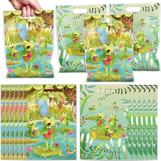 Falueqg Frog Party Favor Bags - 50 Pcs Green Frog Goodie Candy Gift Bags Summer Animal Theme Party Supplies for Birthday Baby Shower Decorations