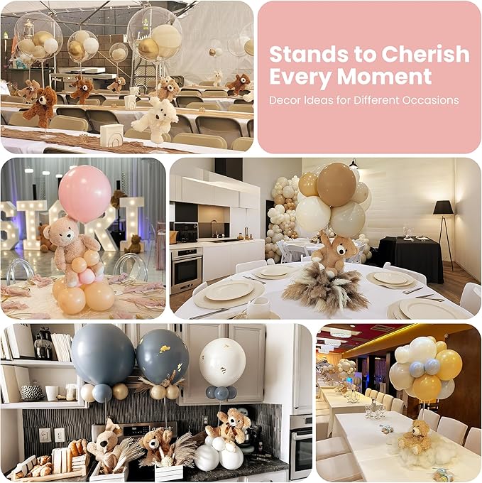 YALLOVE Balloon Stands for Table Set of 10, Adjustable Height 15.75 Inch, 23.62 Inch Balloon Centerpiece Stand, Acrylic Balloon Stick Holder with Base for Party Decorations (Balloons Not Included)