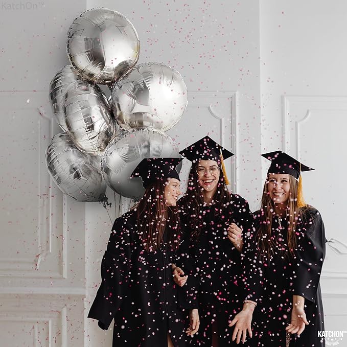 KatchOn, Big Graduation Metallic Silver Balloons - 18 Inch, Pack of 6 | Silver Foil Balloons For Graduation Decorations 2026, Graduation Party Decorations | Grad Party Decoration | Graduation Decor