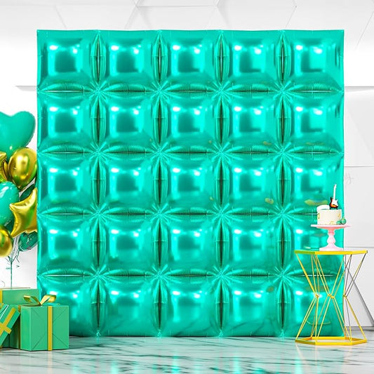 NISOCY 25PCS Teal Blue Square Foil Balloons Wall Backdrop Double Sided Teal Blue Balloon Tunnel Arch Kit for Birthday Baby Shower Wedding Graduation Anniversary Party Decorations