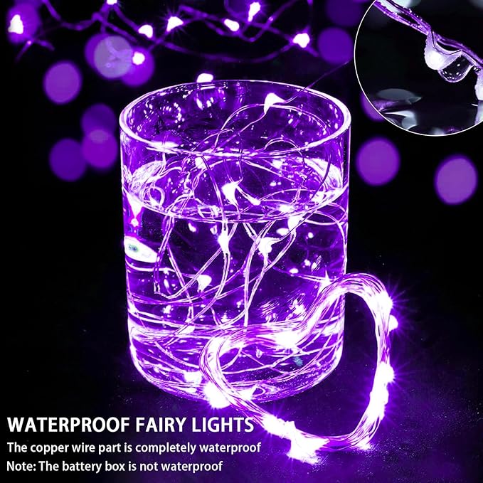 24 Pack Purple Fairy Lights 7Ft 20 LED Twinkle String Lights 3 Modes Battery Operated Waterproof Firefly Starry for Mason Jar Wedding Halloween Christmas Valentines Day Party Table Centerpieces