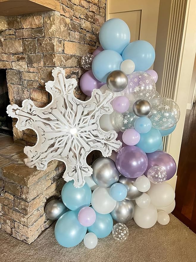 Dagelar Snow Balloons Set, Pearl Purple Blue Metallic Purple Blue Snowflake Latex Balloon with Silver Confetti Balloons for Winter Wonderland Christmas Princess Girl Birthday Baby Shower Party Decor