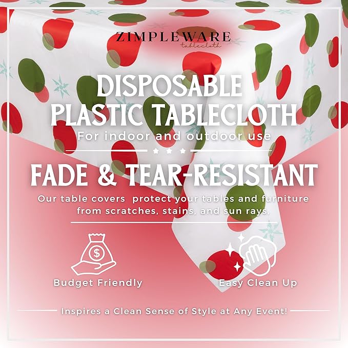 ZIMPLEWARE Premium Holiday Snow Flake Plastic Table Cloth Disposable (12 Pk) Plastic Tablecloths for Rectangle Tables (54in x 108in) Party Table Cloths Disposable for 6ft to 8ft Rectangle Tables
