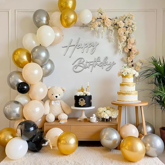Silver Happy Birthday Sign for Backdrop - Felt Happy Birthday Letters for Balloon Arch Party Wall Decor Large Signs for Boys Girls Women Baby Shower Decorations