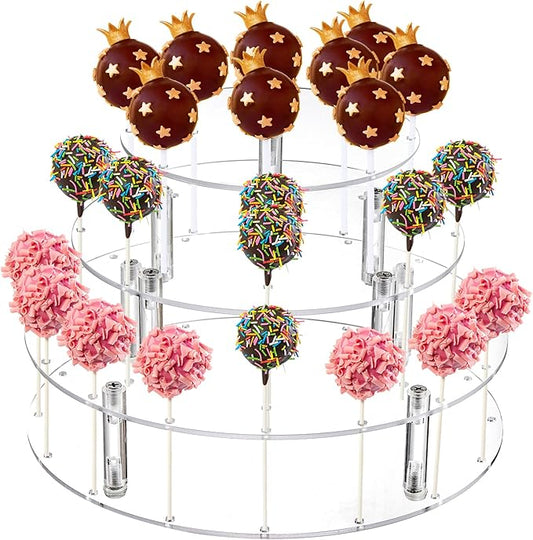 TOPZEA 3-Tier Cake Pop Display Stand, 36 Hole Clear Acrylic Lollipop & Cake Pop Holder Round Tiered Cupcake Dessert Table Stand for Baby Shower, Wedding, Birthday, Party, Anniversary, Halloween
