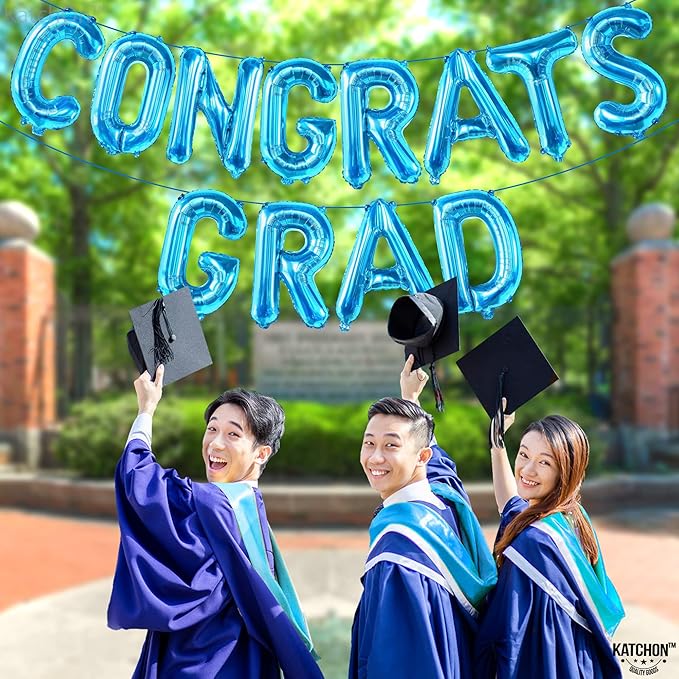 Blue Congrats Grad Balloons - 16 Inch | Congrats Grad Banner For Blue Graduation Decorations 2026 | Congratulations Banner for 2026 Graduation Decorations | Graduation Balloons - KatchOn