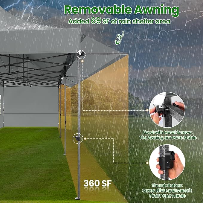 COBIZI 10X30 Pop Up Canopy Tent Heavy Duty with Sidewalls, Outdoor Commercial Canopy with Awning, Waterproof&69 SF Extended Awning, Vendor Tent for Market, Party Events, Grey