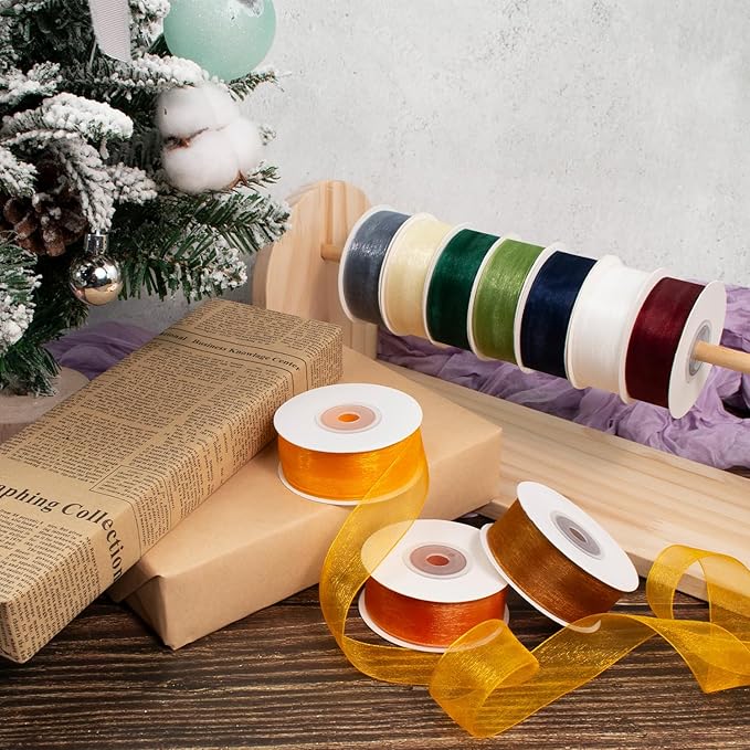 Fall Organza Ribbon Set - 1 Inch x 75 Yds in Yellow Gold, Orange, Terracotta for Thanksgiving, Harvest, Festival, Wedding, Decor, Gift Wrapping, Wreaths, Crafts