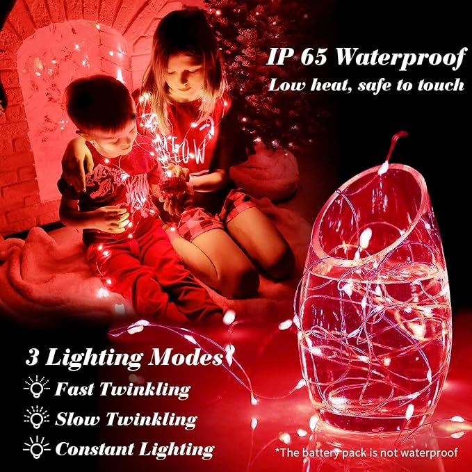 ZGWJ 12 Pack Fairy Lights Battery Operated, 7FT 20LED Mini Fairy String Lights Silver Wire 3 Modes for DIY, Parties, Wedding, Bedroom, Halloween Christmas Decoration- Red