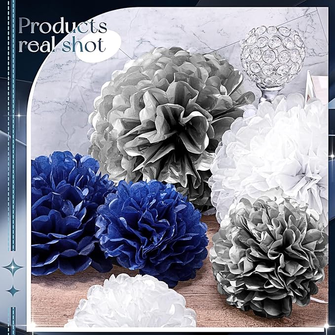 Lightingsky 10pcs Paper Tissue Pom Poms DIY Flowers Ball for Wedding Party Home Decoration (8 inch, Silver)