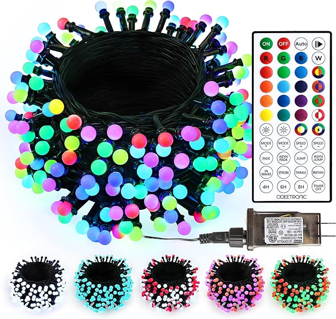 ODEETRONIC Christmas Lights - 98Ft 300 LED Color Changing Christmas Lights, 100+ Mode RGB Berry String Light with Timer, Remote Warm White Fairy Light for Indoor Outdoor Xmas Party Decor, Green Wire