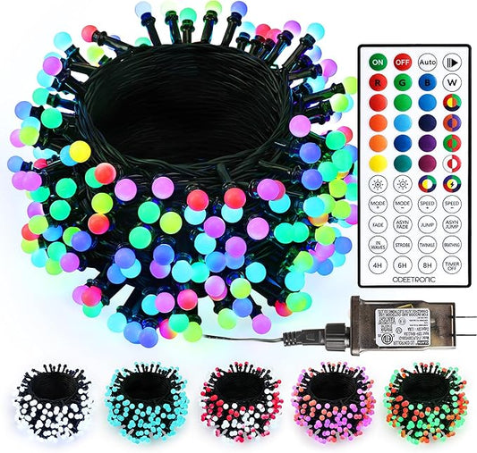 ODEETRONIC Christmas Lights - 98Ft 300 LED Color Changing Christmas Lights, 100+ Mode RGB Berry String Light with Timer, Remote Warm White Fairy Light for Indoor Outdoor Xmas Party Decor, Green Wire