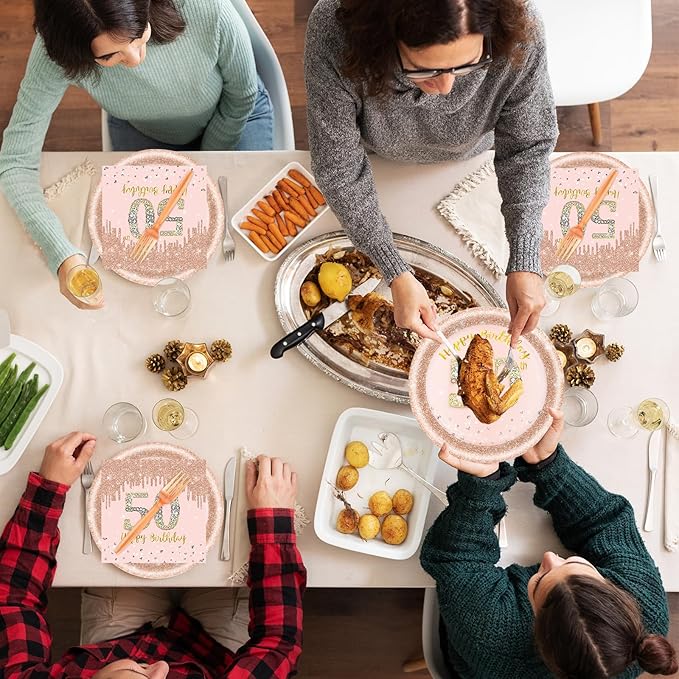 60 PCS 50th Birthday Decorations for Women, 50th Birthday Plates and Napkins Rose Gold Disposable Tableware Set Party Supplies for Women Cheers to 50 Years Anniversary (50TH)