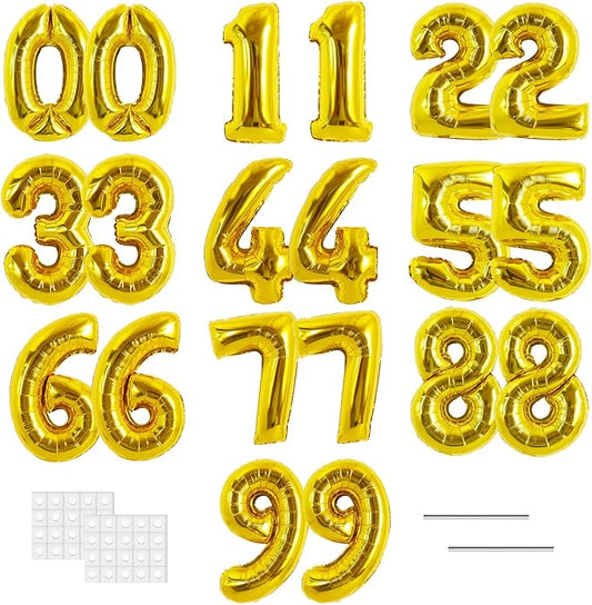 TONIFUL Number Balloons 16 Inch Fat Gold 2 Set 0-9 Number Mylar Foil Balloons 20 Pcs Custom digitalal for 2026 New Year Eve Birthday Party Engagement Graduations Anniversary Baby Shower Decor