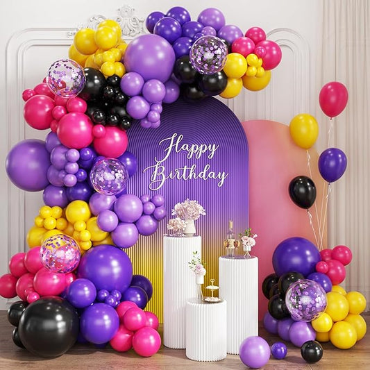 Black Purple Red Yellow Balloon Garland Arch Kit, 167Pcs Latex Balloons Different Sizes 18 12 10 5 inch for Women Princess Girl Birthday Bridal Baby Shower Party Decoration