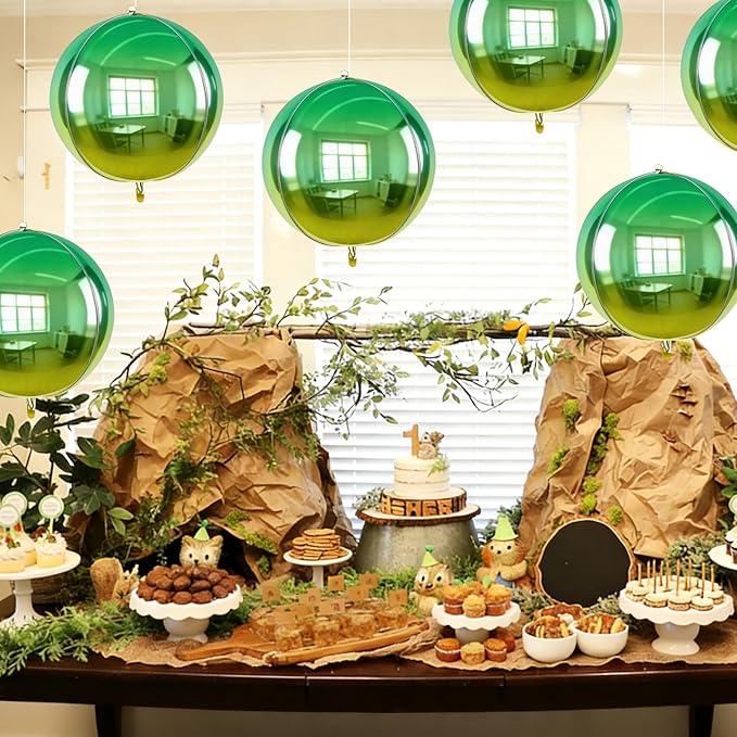 TONIFUL 8Pcs 22Inch Large Colorful Green 4D Giant Round Foil Balloon 4D Metallic Mylar Sephere Balloons for Christmas New Year Birthday Party Graduation Wedding Bridal Shower Decoration Supplies