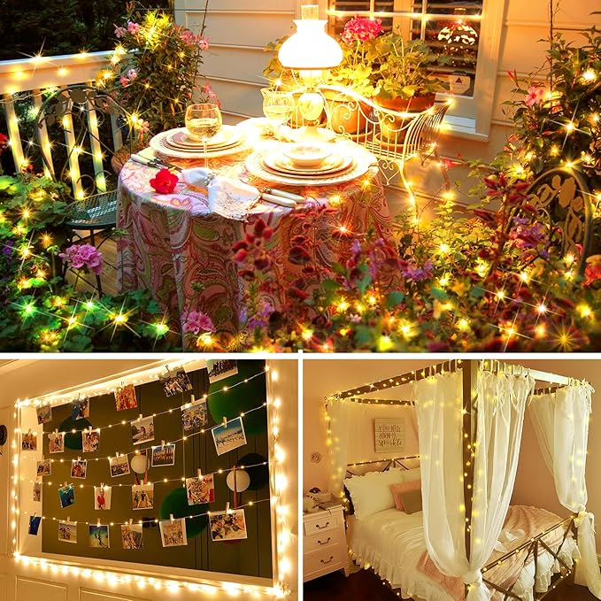 KNONEW 100FT 293 LED Outdoor Fairy Lights Plug in, Christmas Fairy Lights Outdoor Waterproof 8 Modes Memory Times for Wedding Bedroom Walls Garden Trees Decoration(Warm White)