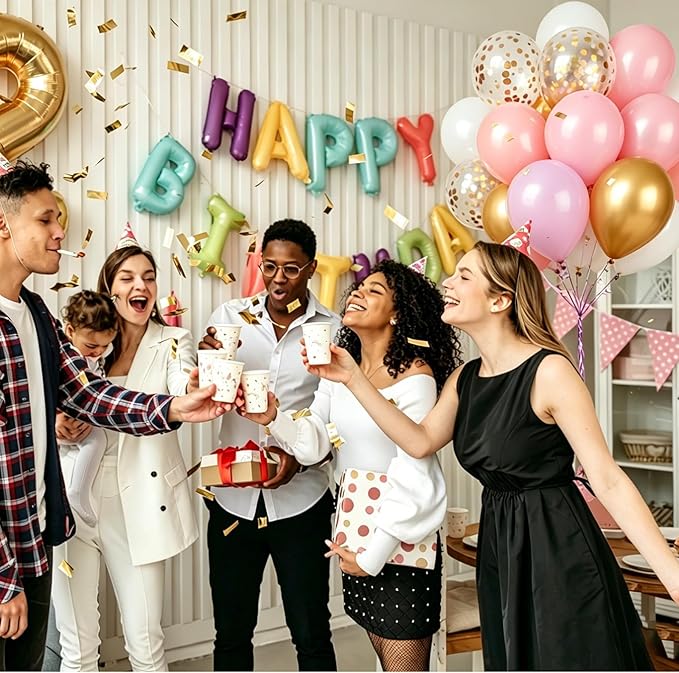 Pink and Gold Balloons White Metallic Gold Balloon, 60 Pcs 12 Inch Latex Confetti Metallic Balloons with 1 Ribbon, for Birthday Wedding Bridal Shower Party Decorations