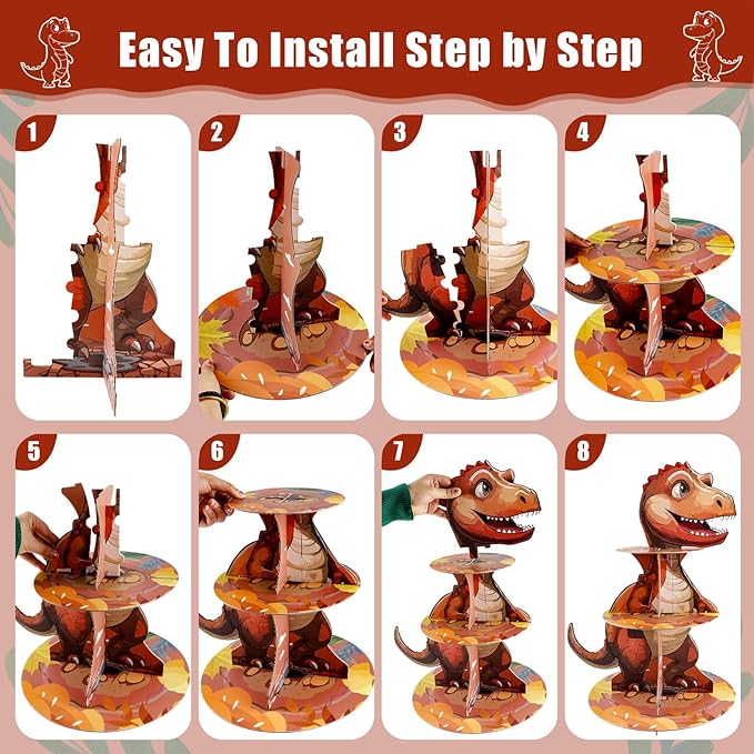 Dinosaur Cupcake Stand, 3 Tire Cupcake Stand Holder Dinosaur Themed Cup Cake Display Stand Dessert Tower Tiered Tray Stand for Kids Dinosaur Jungle Party Birthday Supplies (Dinosaur-1pcs)