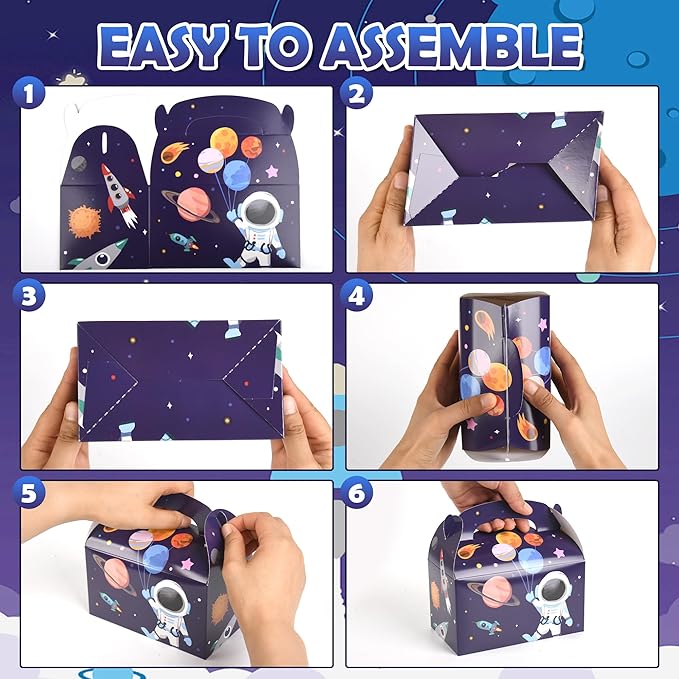 DjinnGlory 36 Pack Outer Space and Astronaut Treat Boxes Gable Boxes Party Favor Goodie Paper Gift Boxes for Baby Shower, Birthday, Supplies Decoration, Small Business 6.18 x 3.58 x 3.38 Inches